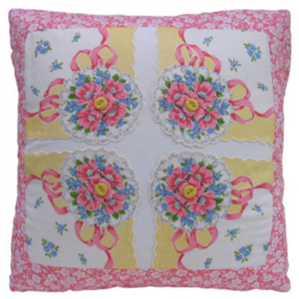 Vintage Handkerchief Pillow Primrose Design