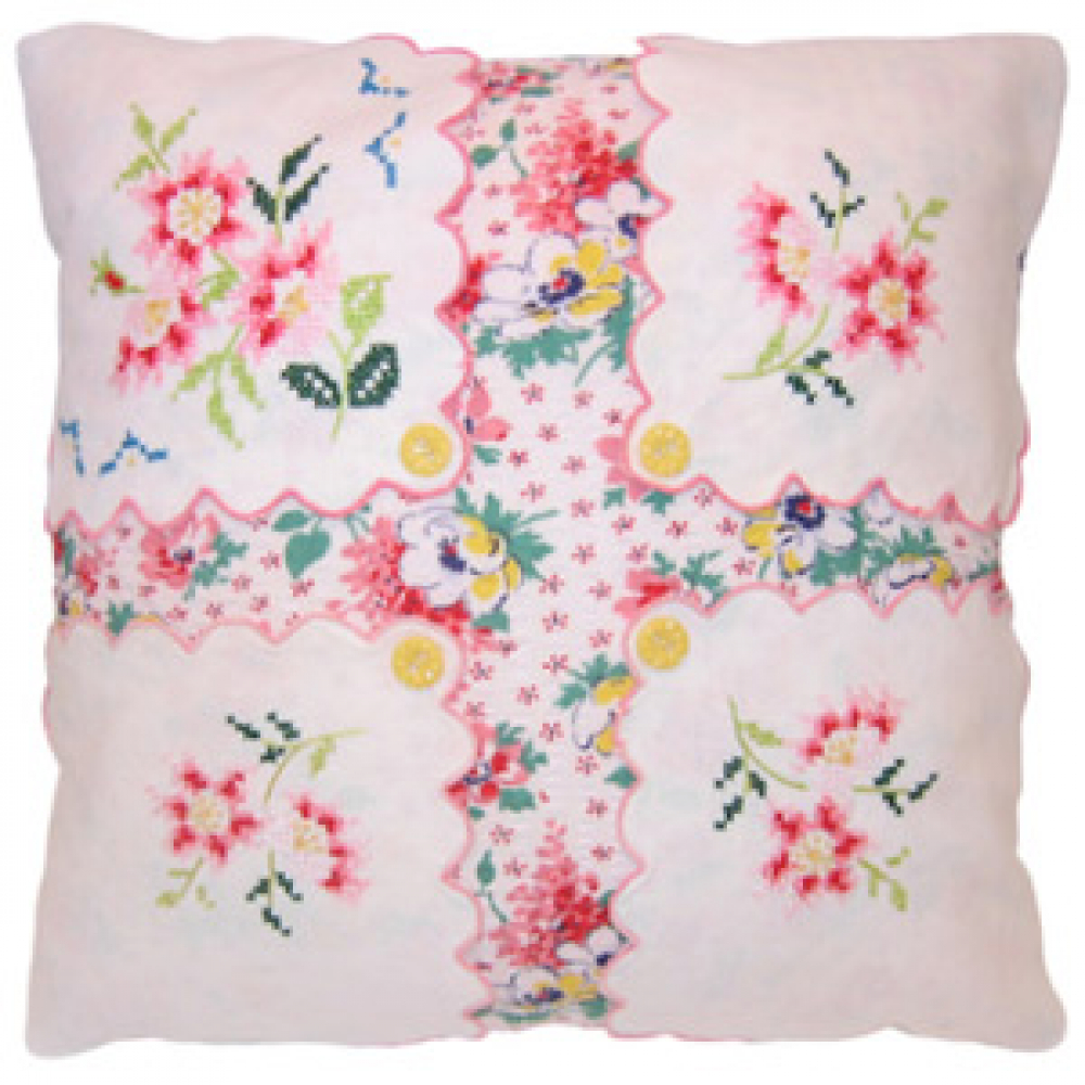 Vintage Handkerchief Pillow Primrose Design