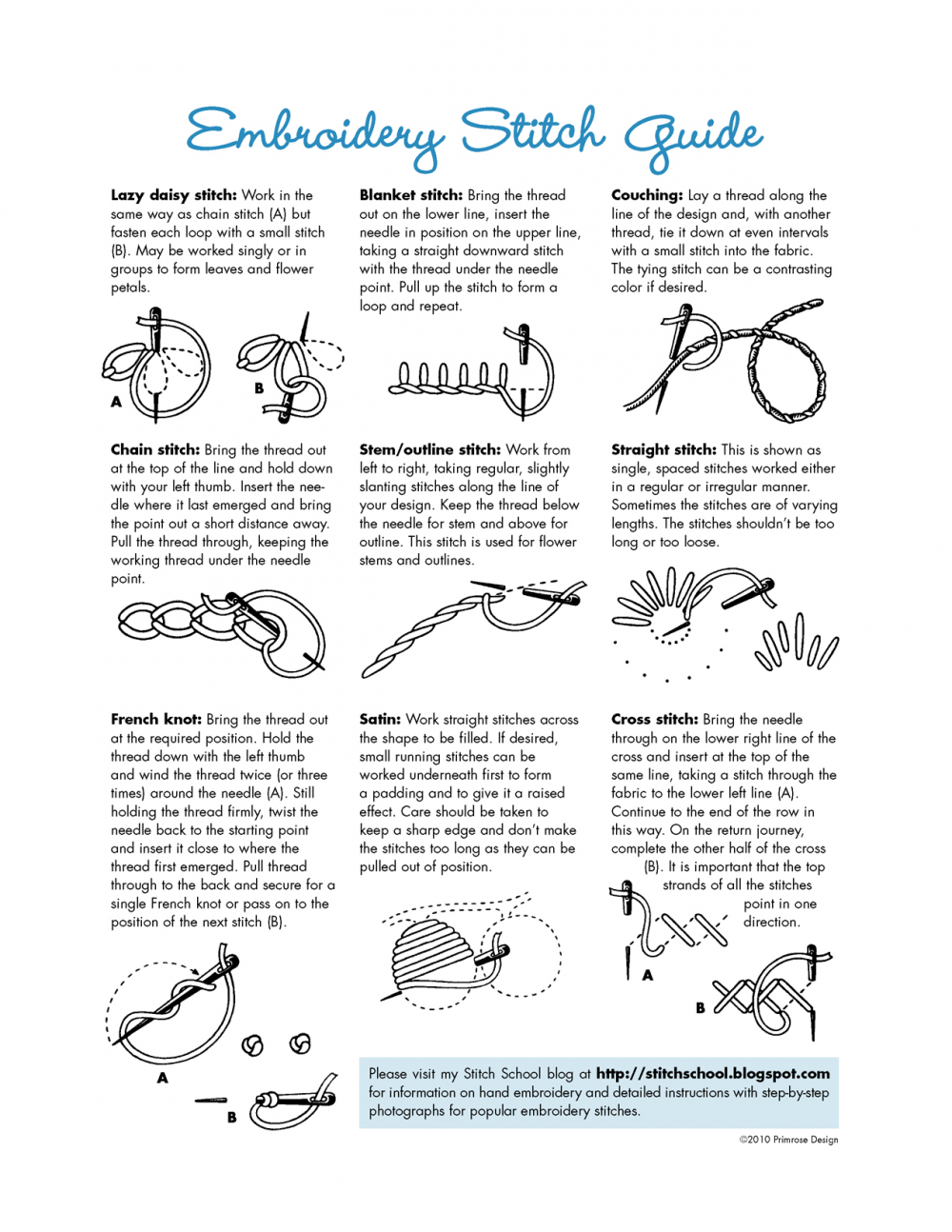 Embroidery Stitch Guide Primrose Design Embroidery Stitch Guide Primrose Design