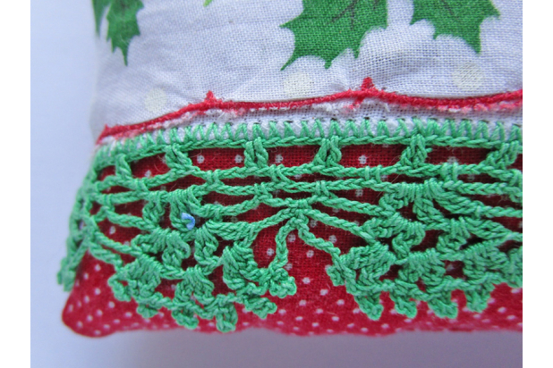 close up view of crochet trim